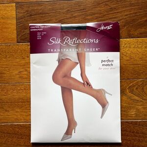 Hanes Silk Reflections Black Transparent Sheer Control Top Sandalfoot Pantyhose